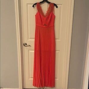 BCBGMaxAzria Vibrant Coral Pleated Maxi Dress